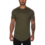 Slim Fit Muscle Gym Men T Shirt Men Rugged Style Workout Tee Tops Crew Neck Sport Fitness T-shirt Men Training Casual Solid Color Short Sleeve