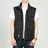 Men Utility Vest Work Zipper Tactical Work Vest Slim Pocket Jacket Autumn Outdoor Casual Vest Vest