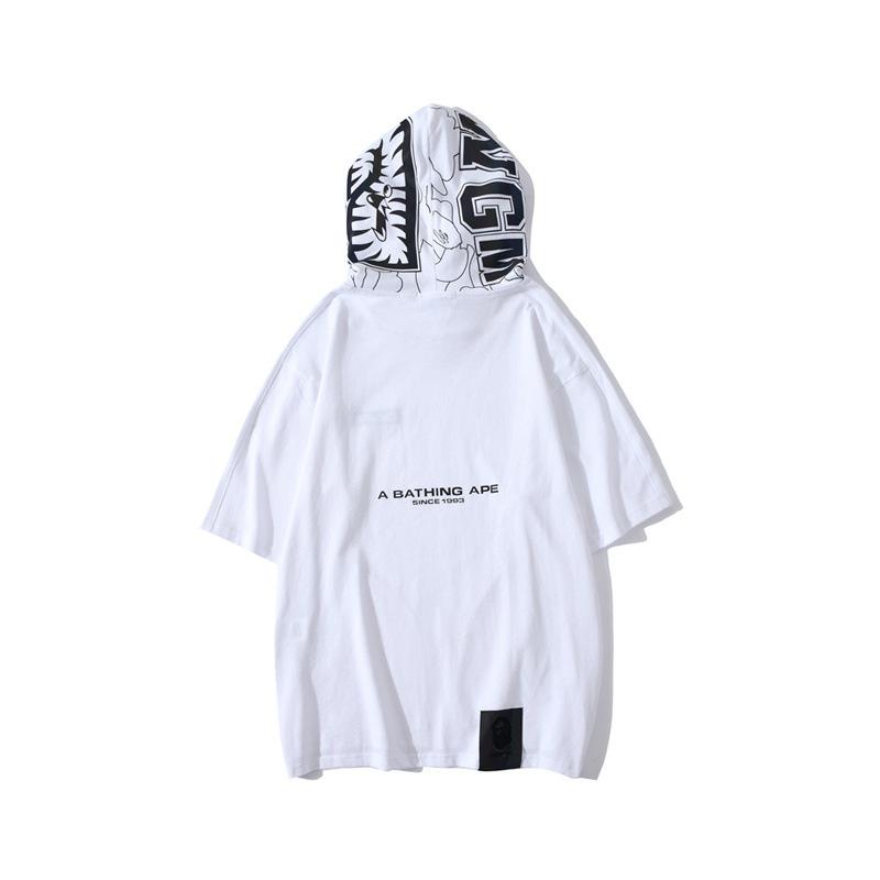 A Ape Print T Shirt Camouflage Reflective Hooded Pullover Short Sleeve T-shirt