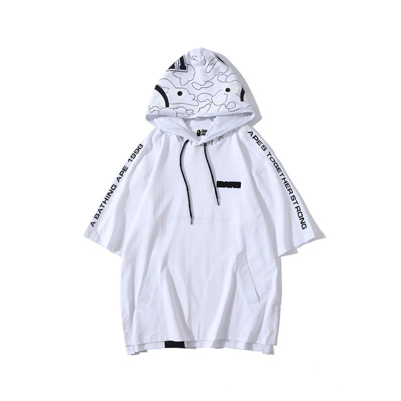 A Ape Print T Shirt Camouflage Reflective Hooded Pullover Short Sleeve T-shirt