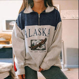 Alaska Zip Jacket Autumn Women Clothing Fashion Polo Collar Printed Long-Sleeved Top