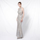 Flapper Dress Banquet Elegant Long Halter Set Diamond Sequined Aura Queen Fishtail Evening Gown