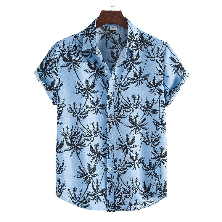 Men's Clothing Hawaiian Floral Men's Short Sleeve Fashion Printing Coconut Tree Casual plus Size Retro Sports Men Shirt