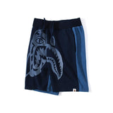 A Ape Print Shorts Shark Head Tiger Head Stitching Denim Color Shorts Beach Pants Men