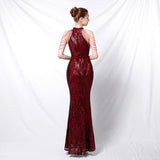 Flapper Dress Banquet Elegant Long Halter Set Diamond Sequined Aura Queen Fishtail Evening Gown