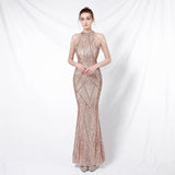 Flapper Dress Banquet Elegant Long Halter Set Diamond Sequined Aura Queen Fishtail Evening Gown