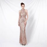 Flapper Dress Banquet Elegant Long Halter Set Diamond Sequined Aura Queen Fishtail Evening Gown