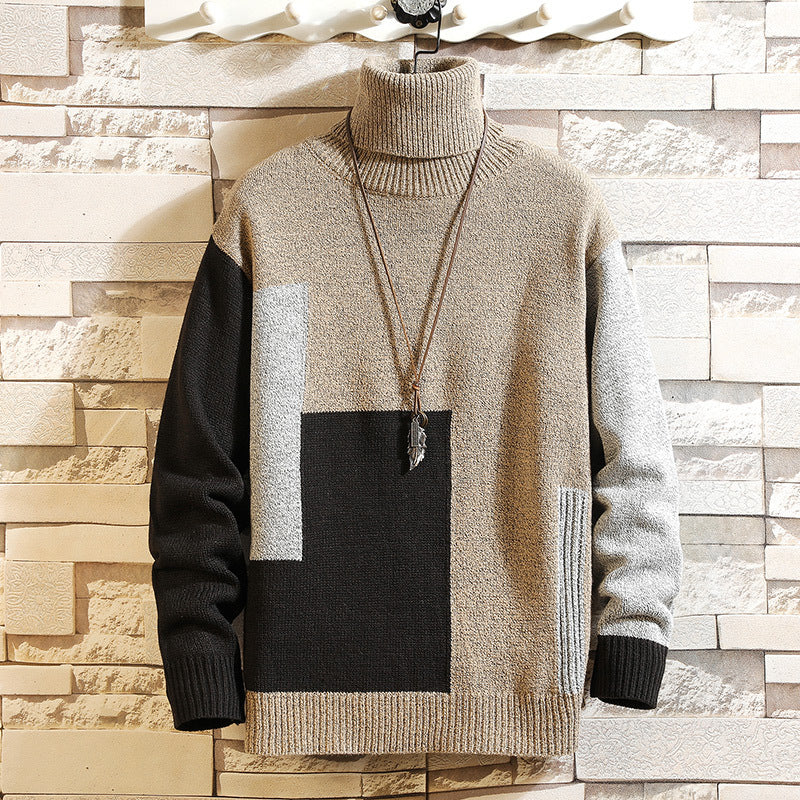 Winter Loose High Collar Colored Pullover Sweater Large Size Fashion Trendy Casual Sweater Men Pullover Sweaters
