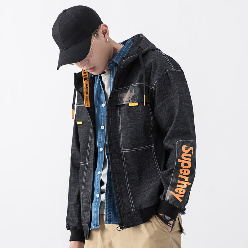 Autumn Leisure Denim Jacket plus Size Loose Retro Sports Long-Sleeved Top Men's Clothing Men Jacket