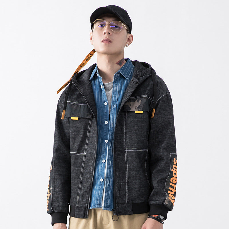 Autumn Leisure Denim Jacket plus Size Loose Retro Sports Long-Sleeved Top Men's Clothing Men Jacket