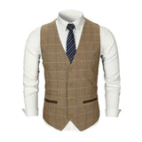 Mens Dress Vests Business Waistcoat Men Autumn and Winter Solid Color Plaid Slim Fit