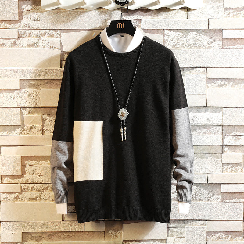 Winter Men's round Neck Loose Color Matching Pullover Sweater Large Size Fashion Casual Bottoming Shirt Men Pullover Sweaters