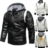 Leather Men's PU Leather Stand Collar Knitted Hooded Men Pu Jakcet