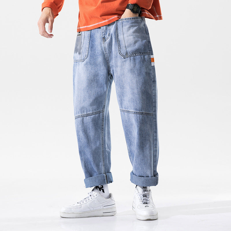 Men's Jeans Large Size Retro Sports Trousers Casual Pants Baggy Straight Trousers Men Jeans