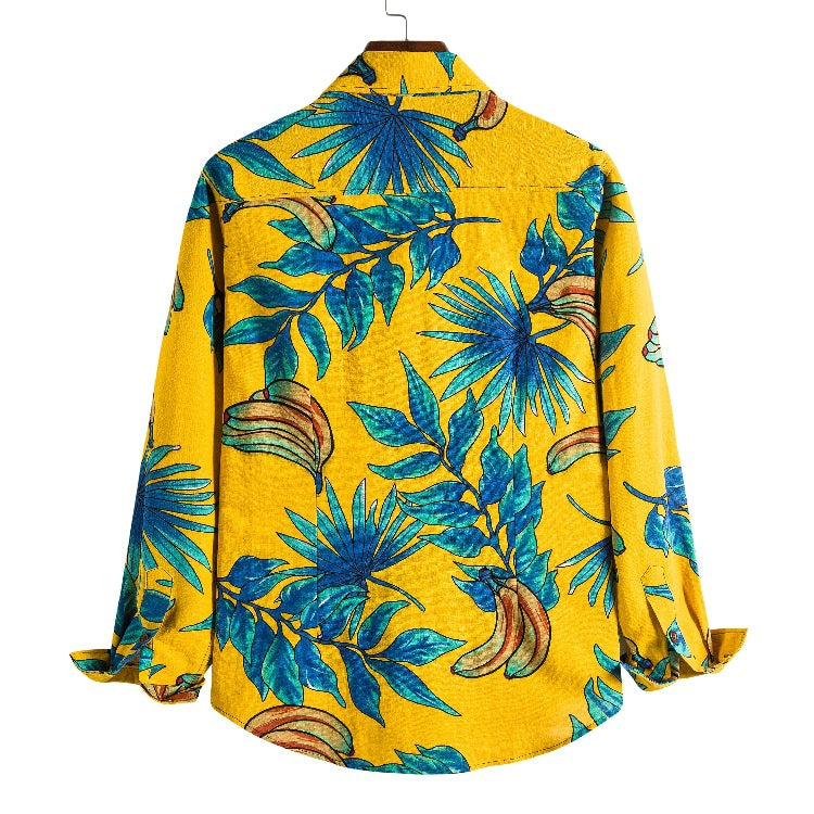 Men's Slim-Fit Printed Long Sleeve Retro Sports plus Size Fashion Trendy Casual Men Shirt