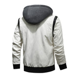 Leather Men's PU Leather Stand Collar Knitted Hooded Men Pu Jakcet