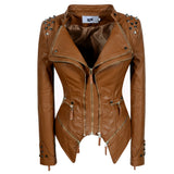 Punk Leather Jacket with Spikes Jacket Jacket Rivet Slim Waist Tight Washed Leather Motorcycle Leather Coat