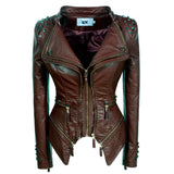 Punk Leather Jacket with Spikes Jacket Jacket Rivet Slim Waist Tight Washed Leather Motorcycle Leather Coat