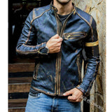 Urban Leather Jacket Autumn Men's Vintage Leather Clothing Slim Stand Collar Multi-Zipper Youth Coat Punk Motorcycle Leather Jacket