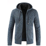 Winter Men's Fleece-Lined Padded Cardigan Sweater with Hat Collar Sweater plus Size Fashion Casual Jacket Men Cardigan Sweater