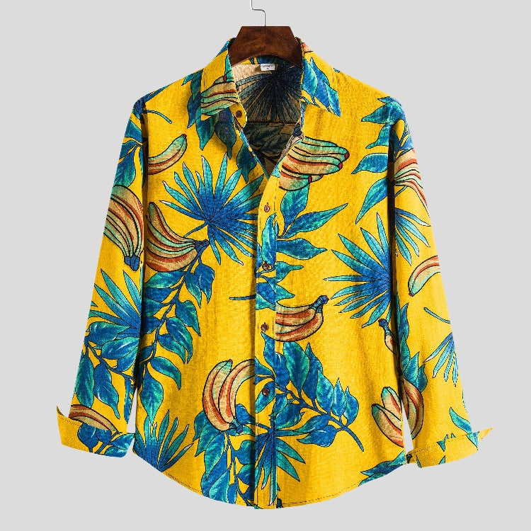 Men's Slim-Fit Printed Long Sleeve Retro Sports plus Size Fashion Trendy Casual Men Shirt