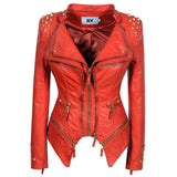 Punk Leather Jacket with Spikes Jacket Jacket Rivet Slim Waist Tight Washed Leather Motorcycle Leather Coat
