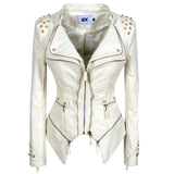 Punk Leather Jacket with Spikes Jacket Jacket Rivet Slim Waist Tight Washed Leather Motorcycle Leather Coat