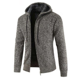 Winter Men's Fleece-Lined Padded Cardigan Sweater with Hat Collar Sweater plus Size Fashion Casual Jacket Men Cardigan Sweater