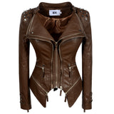 Punk Leather Jacket with Spikes Jacket Jacket Rivet Slim Waist Tight Washed Leather Motorcycle Leather Coat