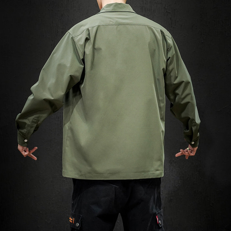 Autumn Men's Japanese Style Large Size Multi-Pocket Solid Color Shirt Youth Men's Clothing Men's Loose Shirt Men Shacket