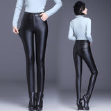 Leather Leggings Matt Leather Pants Female Velvet Padded Thickened Outer Wear Tight High Waist Autumn and Winter Trousers