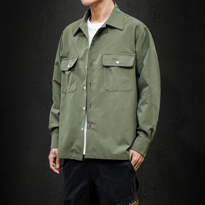 Autumn Men's Japanese Style Large Size Multi-Pocket Solid Color Shirt Youth Men's Clothing Men's Loose Shirt Men Shacket