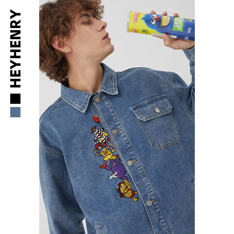 Denim Jacket Men's Fall plus Size Loose Casual Top Men Denim Jacket