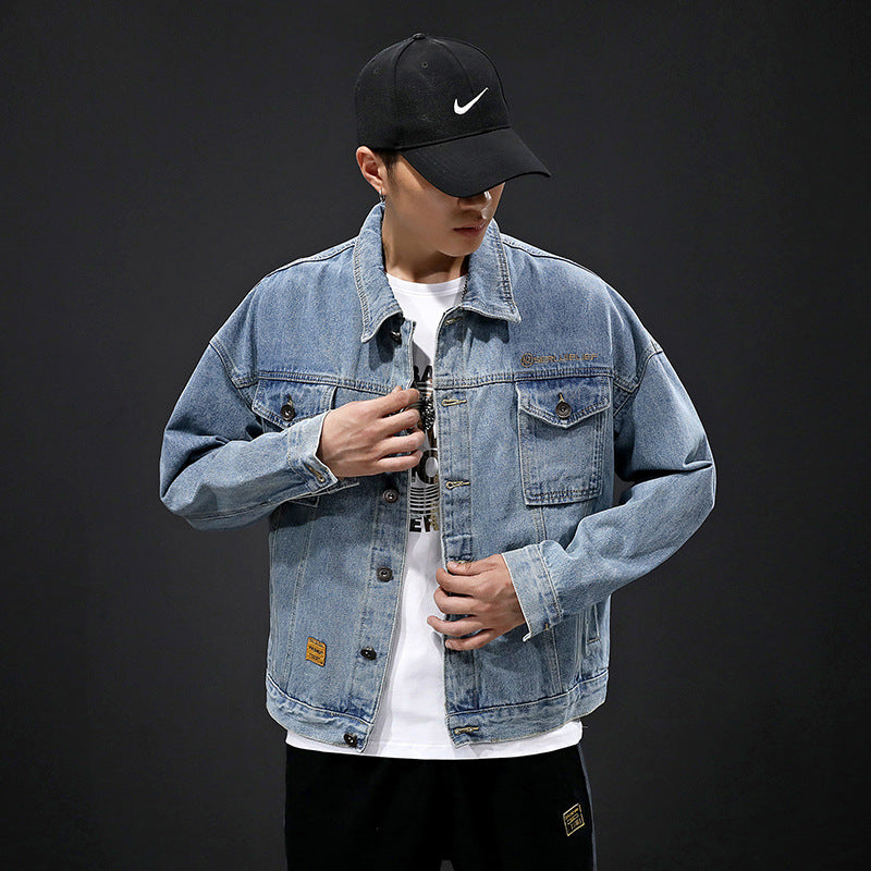 Men's Fall Denim Jacket Men's Autumn Loose Denim Jacket plus Size Men Denim Jacket