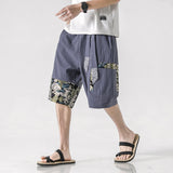 Linen Pants Straight Leg Pants Drawstring Lightweight Elastic Beach Pants Men's Summer Casual Shorts Stitching