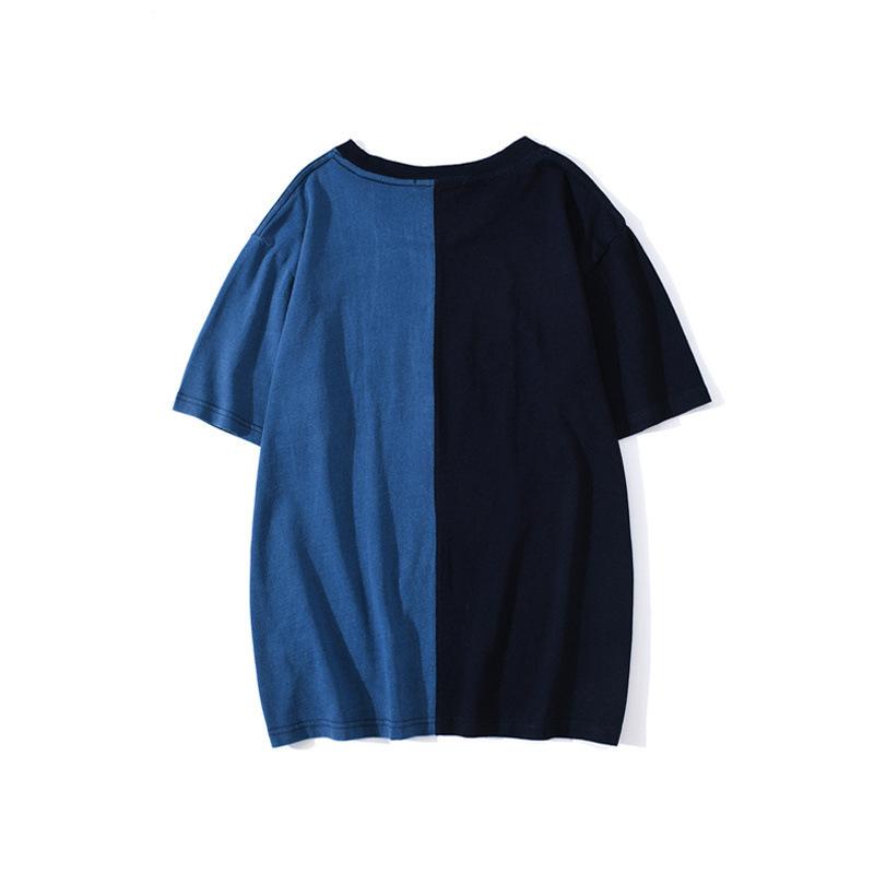 A Ape Print T Shirt Tiger Head Shark Head Stitching Denim Color Short Sleeve T-shirt
