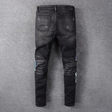 Men Distressed Jeans Man Ripped Jean Deconstructed Denim Pants Man Patchwork Jeans Embroidered Denim Pant