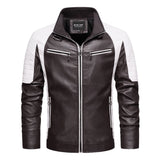 Two Tone Leather Jacket Autumn Winter Youth Men's Casual Jacket Turn-down Collar Coat Men's Leather Coat Motorcycle Clothing