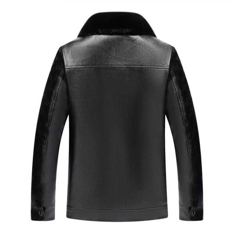 Leather Coat Men's Middle-Aged and Elderly Leather Men's Leather Trench Coat and Overcoat Middle-Aged Men's Motorcycle round Neck Men Pu Jacket