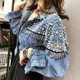Pearl Jean Jacket Fashion Coat Women's Loose Long Sleeve Top