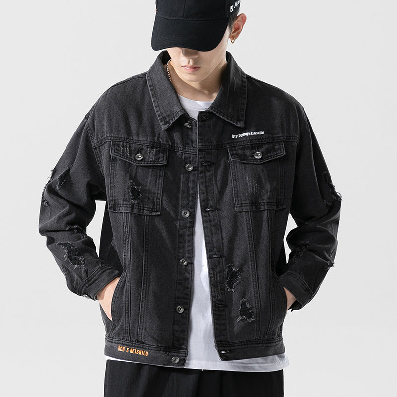 Men's Clothing Fall plus Size Loose Retro Sports Top Long Sleeve Denim Jacket Coat Men's Jeans