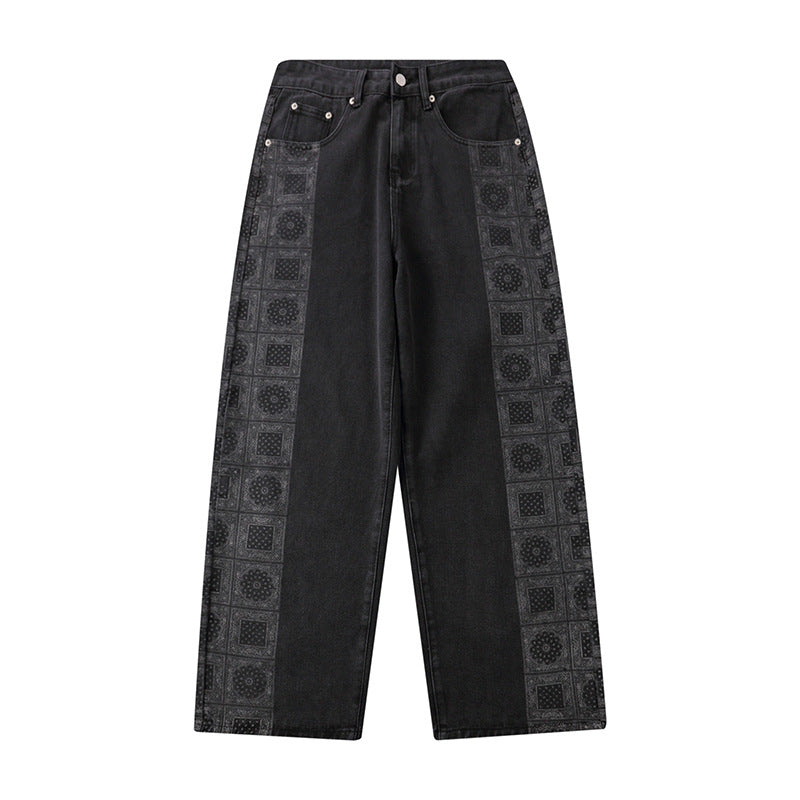 Printed Jeans Men's Large Size Retro Sports Trousers Straight Loose Men's Clothing Men Denim Pants