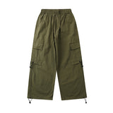 Men's Solid Color Multi-Pocket Cargo Pants Men's plus Size Retro Sports Loose Drawstring Ankle-Tied Wide Leg Pants Men Pants