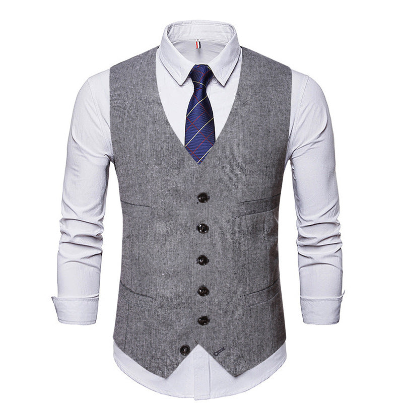 Tuxedo Vests Men Suit Vest Fashion Temperament Pure Color Vest Personal Leisure