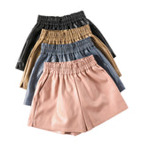 Leather Shorts Autumn and Winter High Waist A- Line plus Size Loose Boot Pants PU Leather Outer Wear Wide Leg Shorts