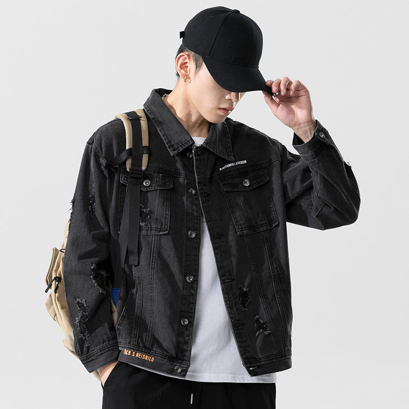Men's Clothing Fall plus Size Loose Retro Sports Top Long Sleeve Denim Jacket Coat Men's Jeans