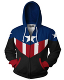 Captain America Hoodie 3D Digital Printed Shirt Zipper Cardigan Long Sleeve Sweater