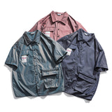 Men T Shirt Summer Casual Tops Men's Clothes Summer Wear Men's Lapel Shirt Multi-Bag Reflective Tooling Cardigan