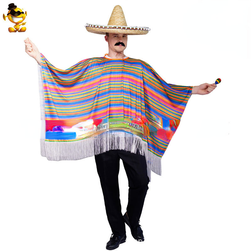 Jalisco Clothing Men's and Women's Shawl Rainbow Striped Cloak Clothing