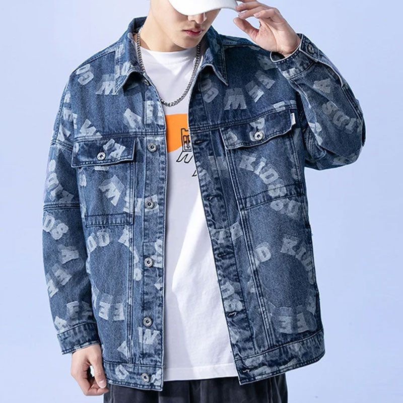 Men's Denim Jacket Spring and Autumn Loose Japanese Style plus Size Top Men Denim Jacket